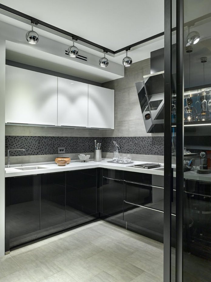Design of a small kitchen with a black set