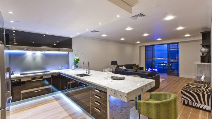 kitchen interior with black furniture