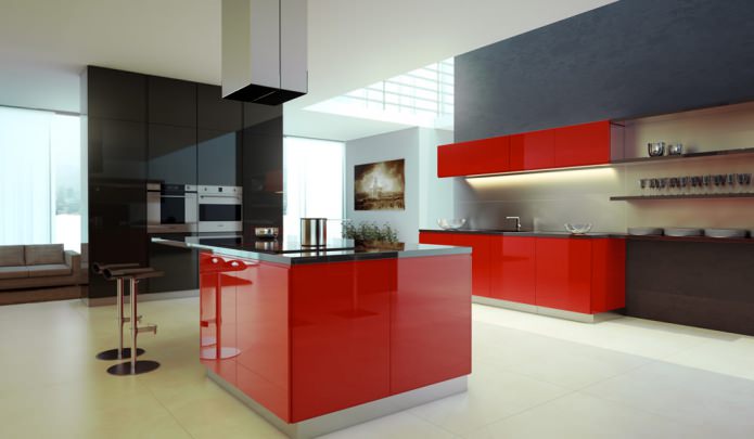 Black and red kitchen set
