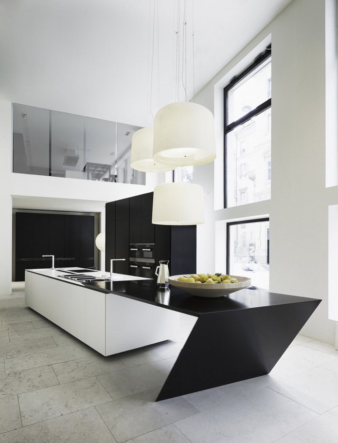 modern black set in the kitchen interior