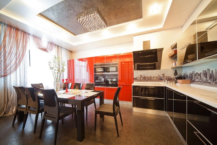 Black and orange kitchen set in a modern style