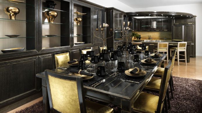 black wooden kitchen set in a classic style