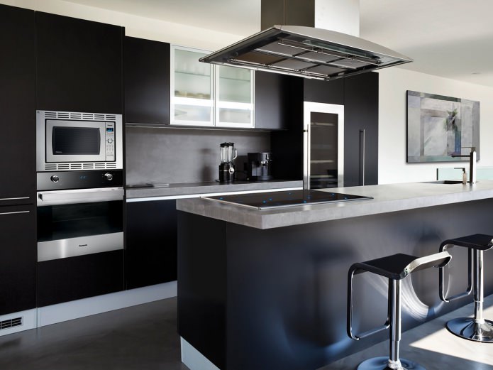 modern kitchen design with black furniture