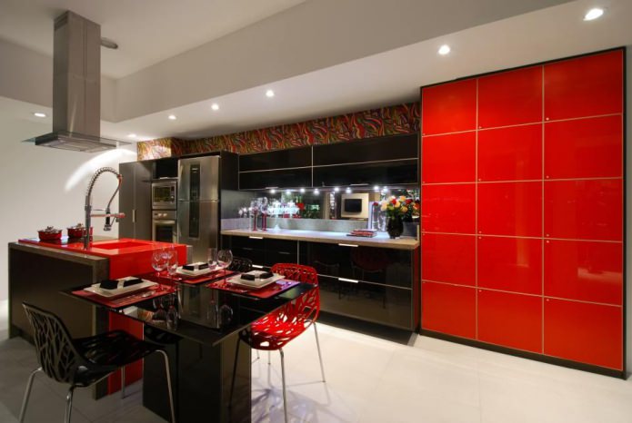 combination of red and black in the kitchen
