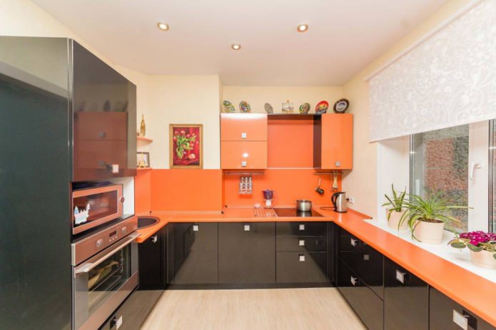 Black and orange kitchen set