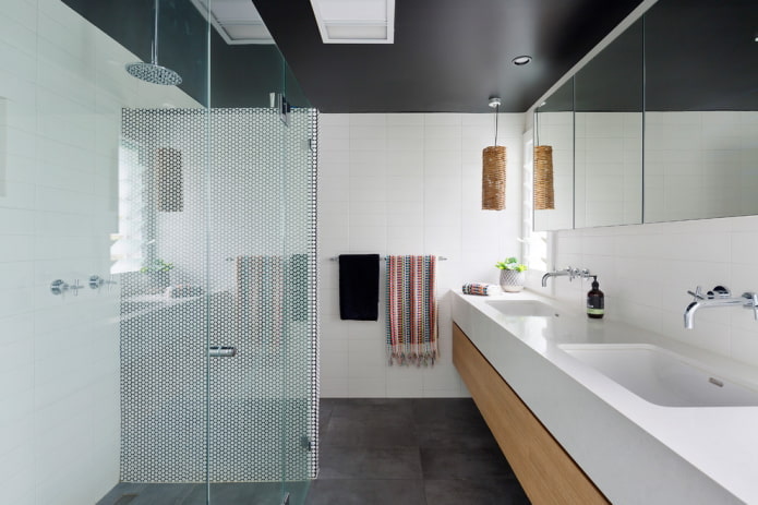 black stretch ceiling in the bathroom