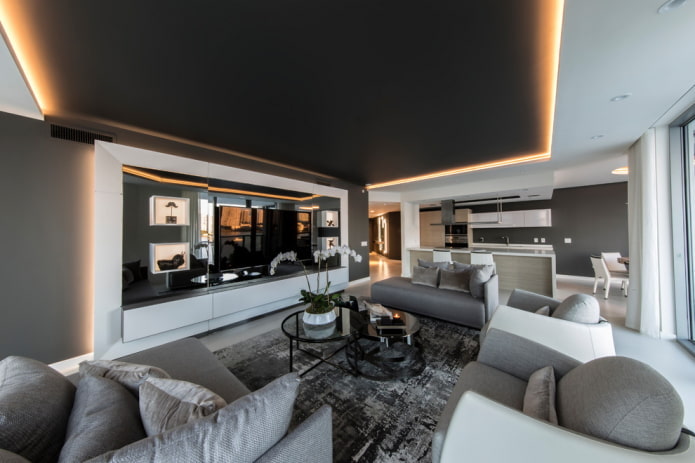 black stretch ceiling with backlight