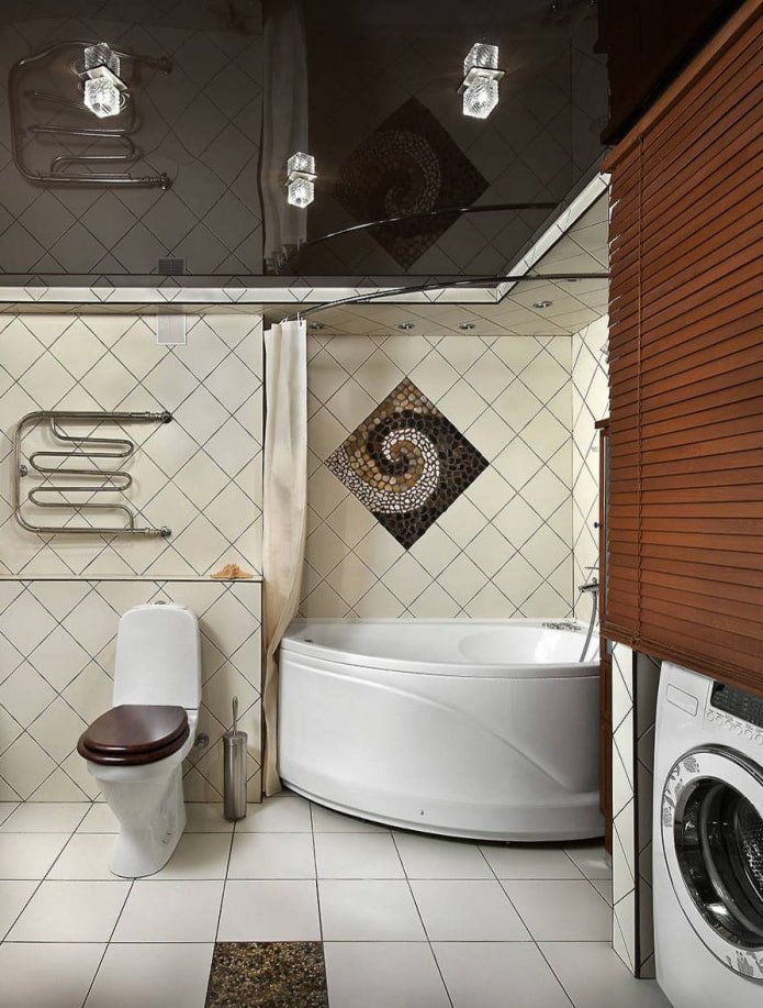 glossy black stretch ceiling in the bathroom
