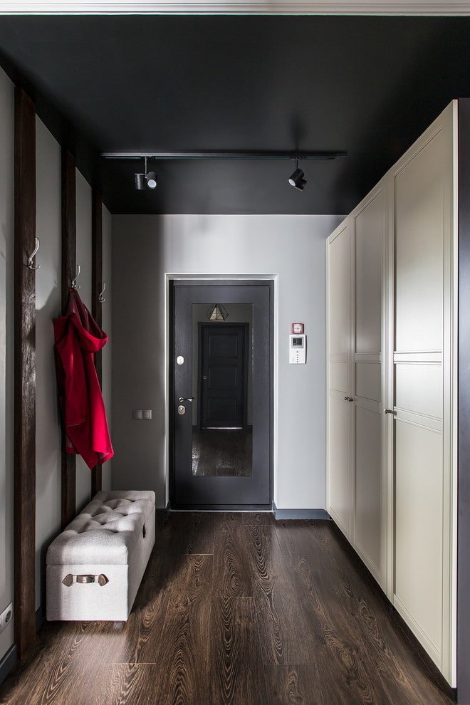 black stretch ceiling in the hallway
