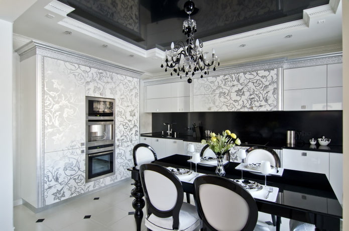 glossy black stretch ceiling in a classic style