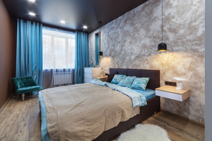 black stretch ceiling in the bedroom