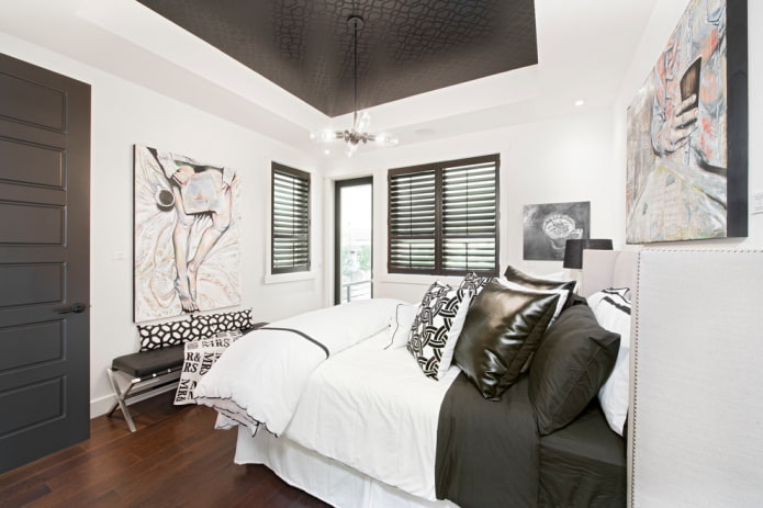 black stretch ceiling with patterns