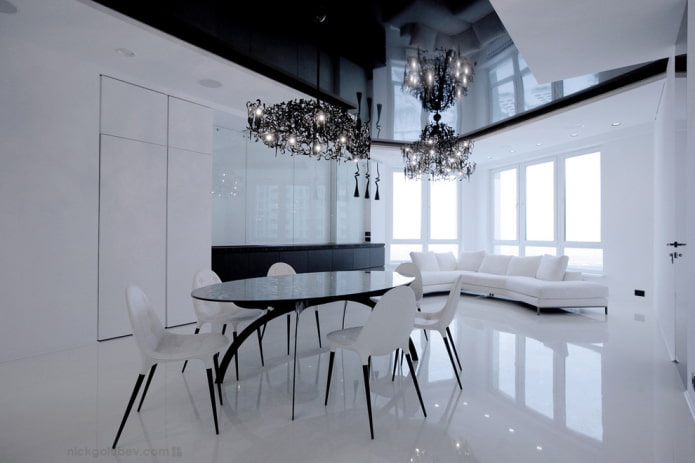 black stretch ceiling in minimalist style