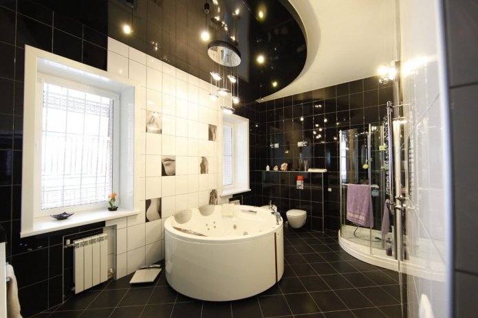 two-level tension structure in the bathroom