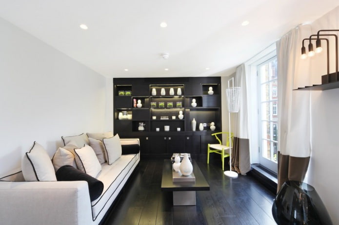 white ceiling and black floor