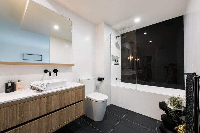 black tiles in the bathroom