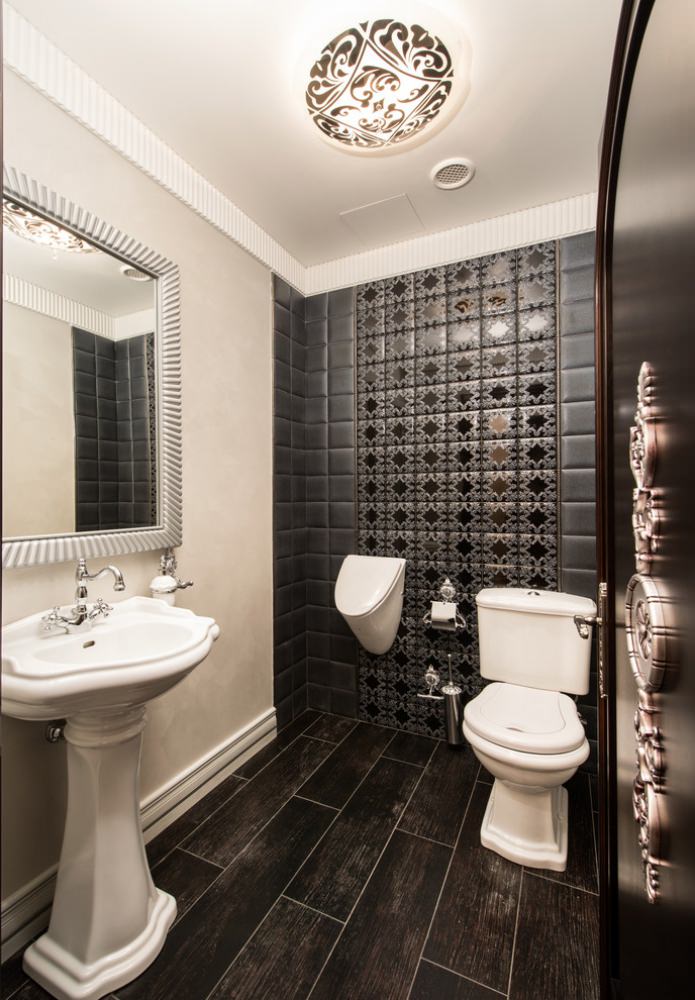 black floor tiles in the bathroom