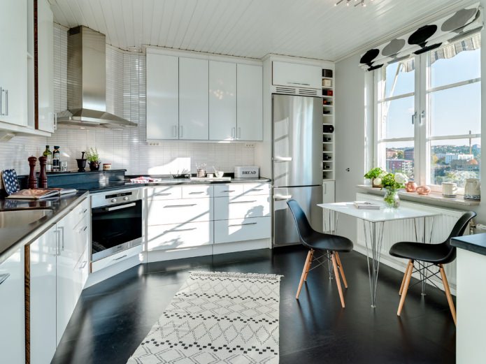 black floor in the kitchen
