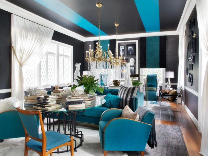 Black and blue ceiling