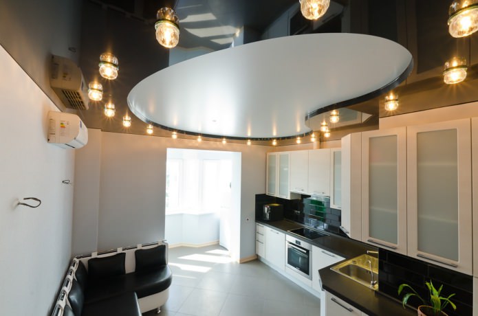 two-level black and white ceiling