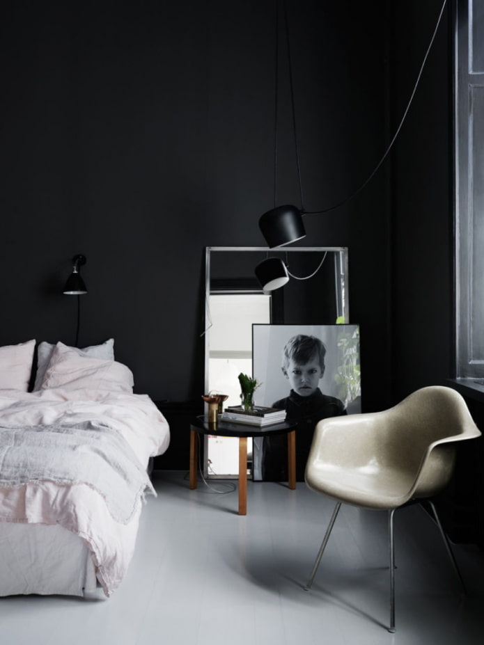 bedroom with a black wall