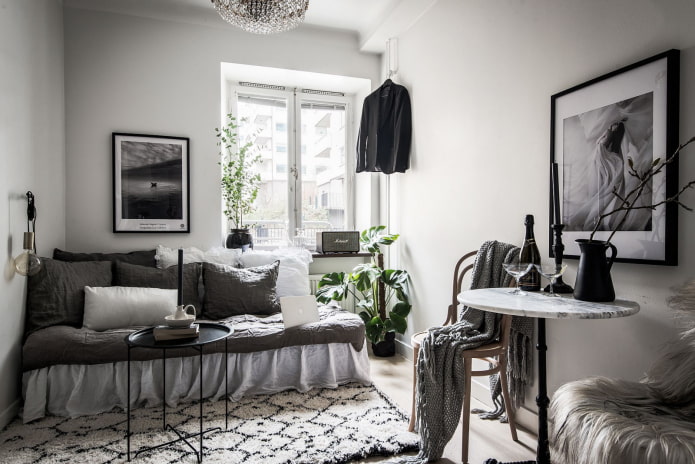 black accents in a white room