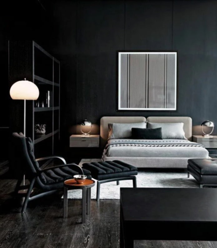 black furniture in a black room