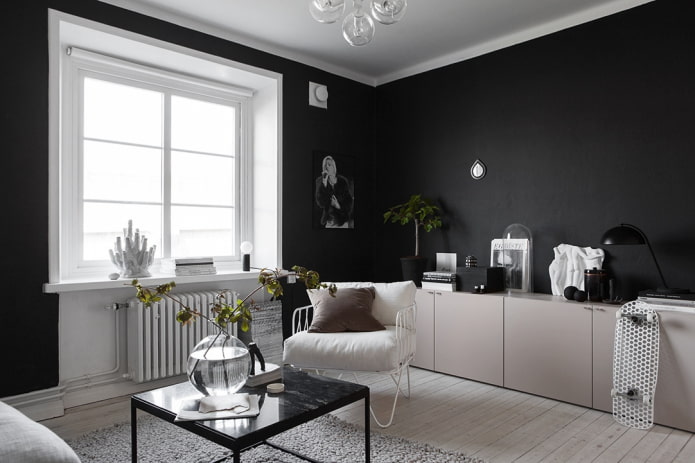 light furniture in a dark room
