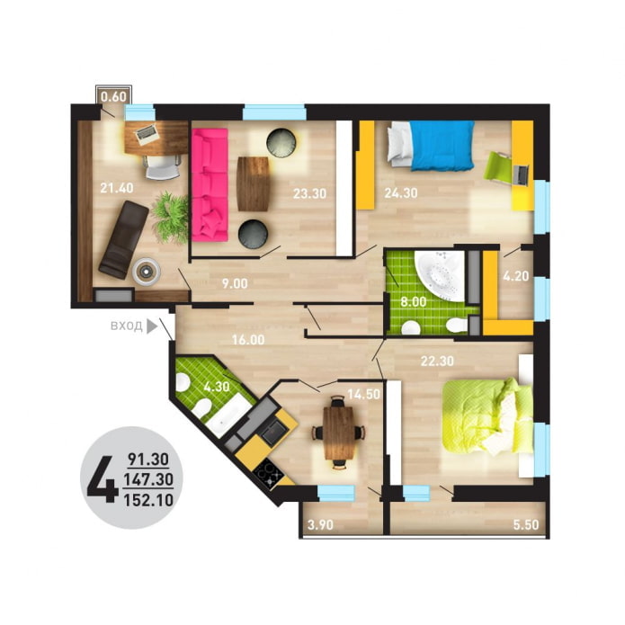 4-room apartment layout