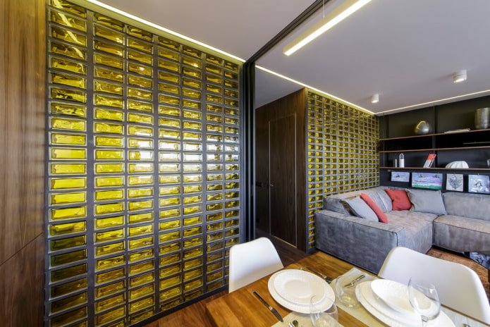 glass block walls in the living room
