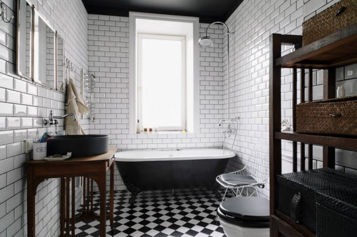 white brick tile in the bathroom interior