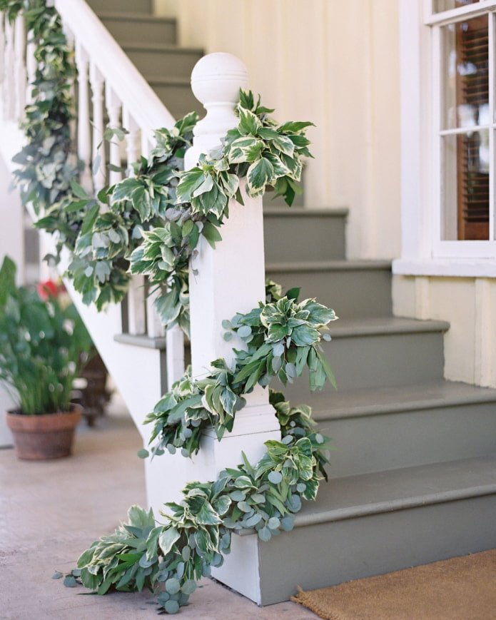 artificial plants on the railings