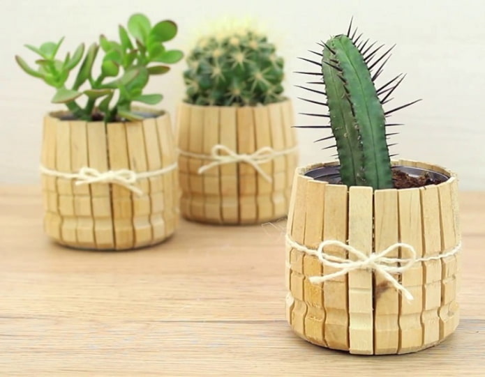 pot made of clothespins
