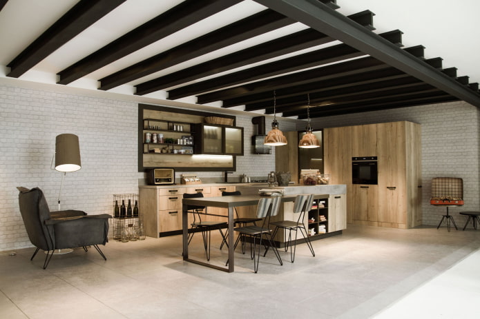 ceiling with metal beams