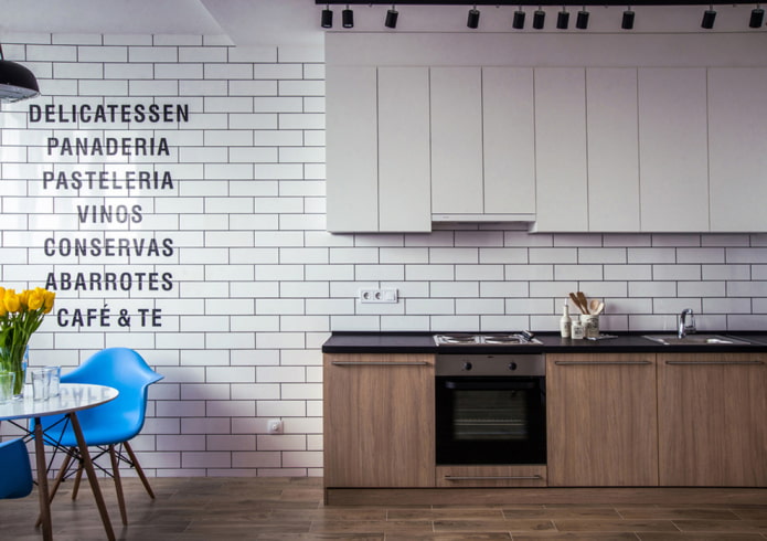 inscriptions on the wall in the kitchen interior