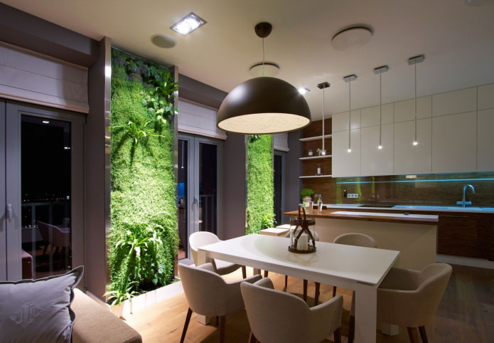 living wall in the kitchen interior