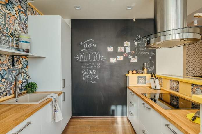slate board on the wall in the kitchen interior