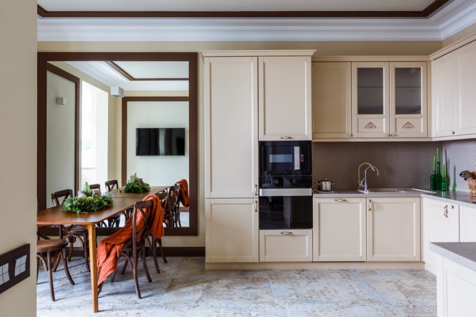mirror on the wall in the kitchen interior