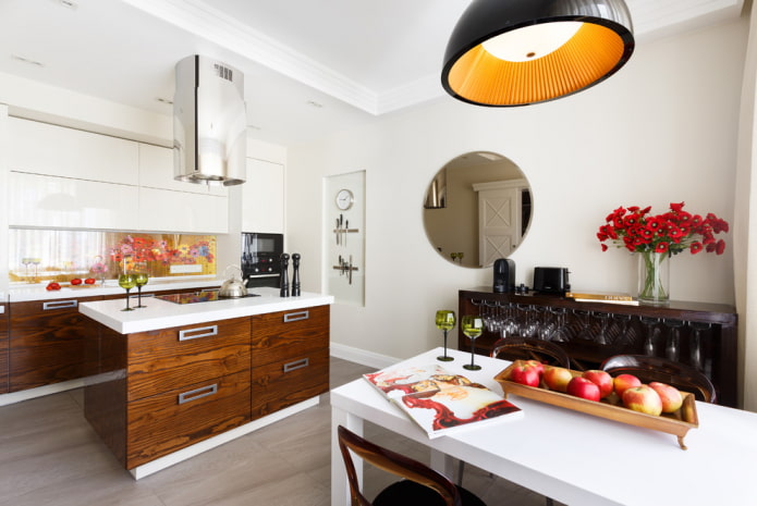 mirror on the wall in the kitchen interior