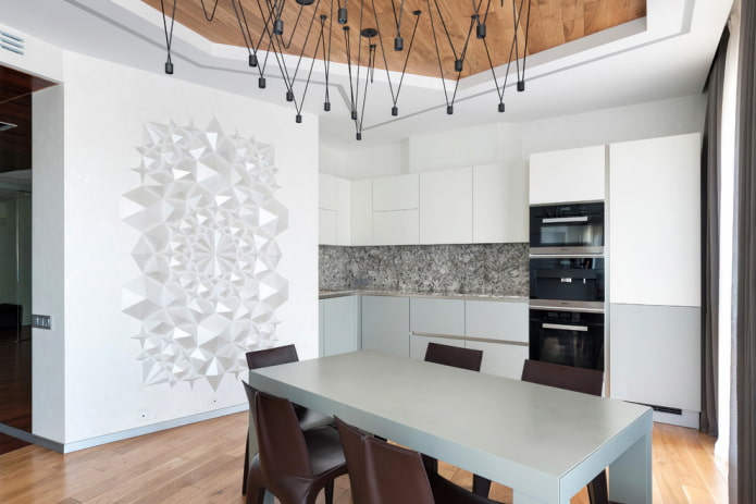 stucco patterns on the wall in the kitchen
