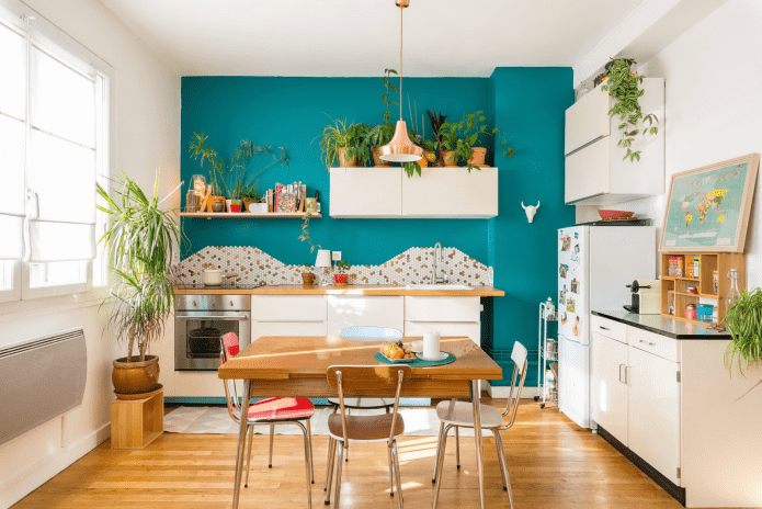 decor of an accent wall in the kitchen interior