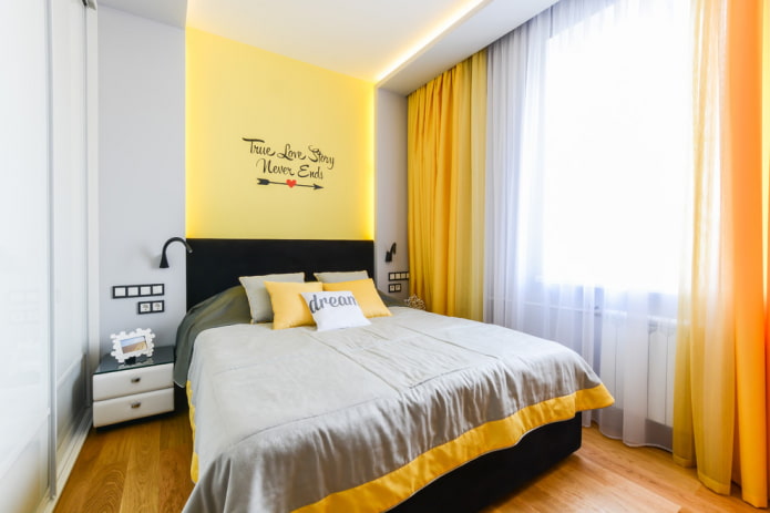 inscription on the wall in the bedroom interior