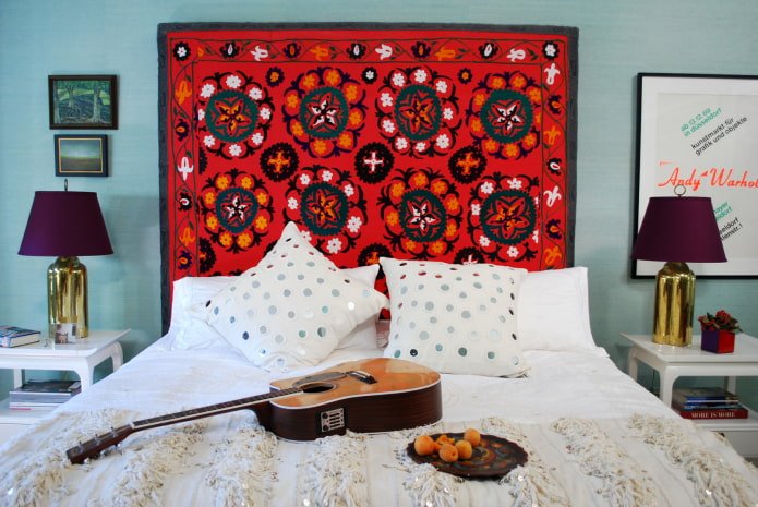 carpet on the wall in the bedroom interior