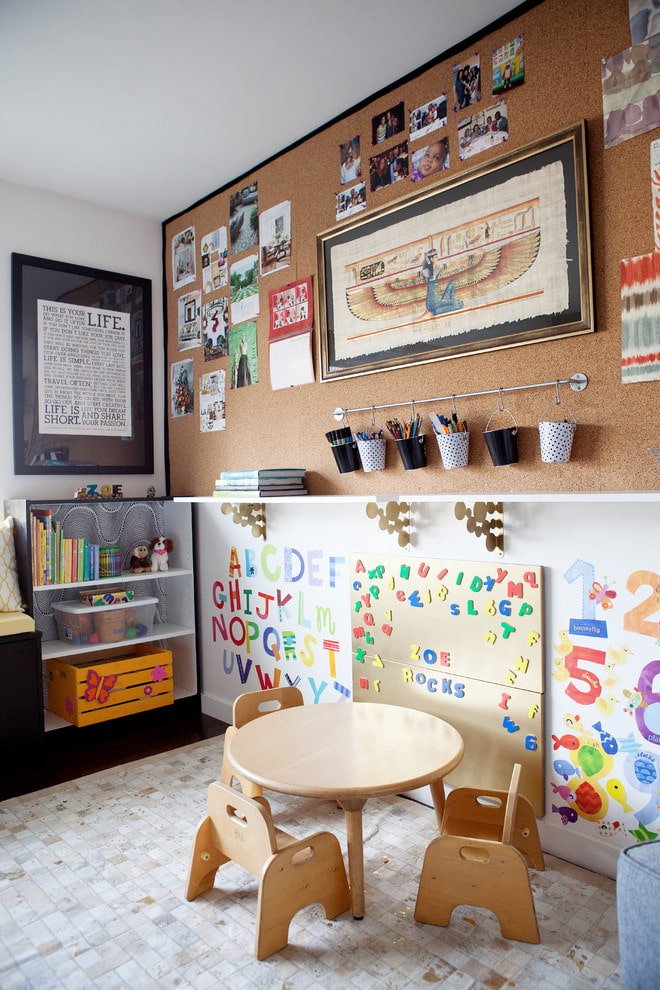 cork board on the wall in the interior