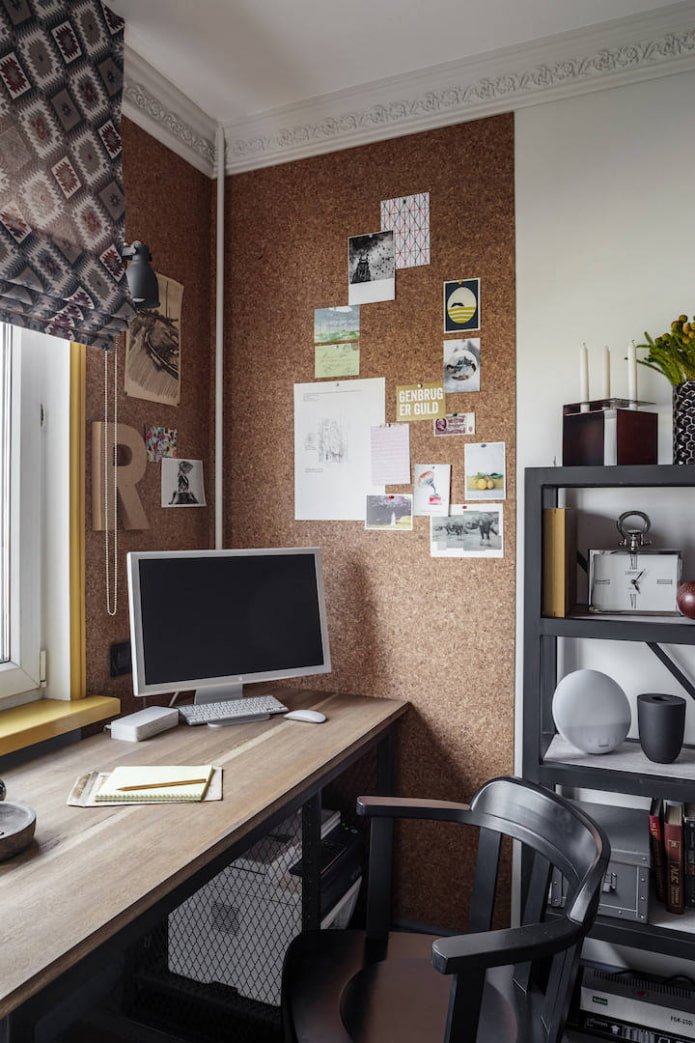 cork board on the wall in the interior