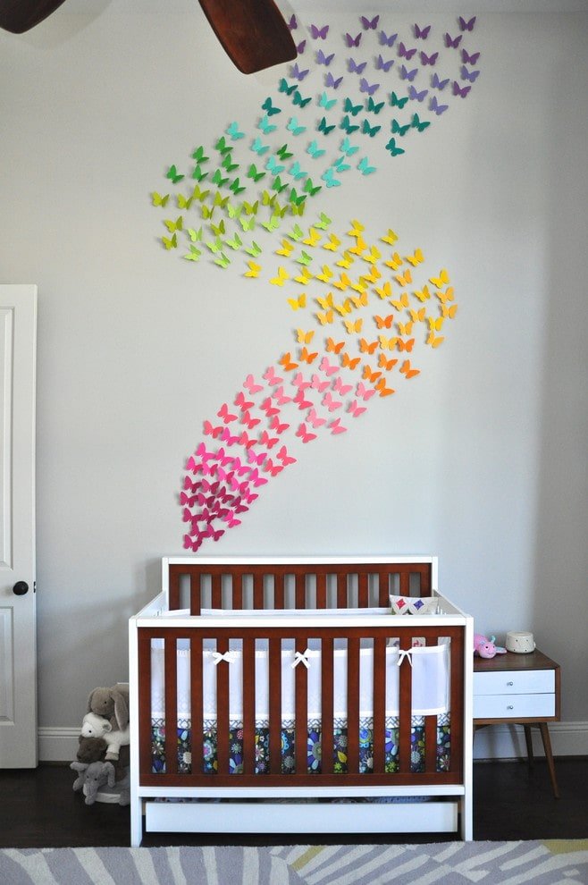 paper butterflies on the wall in the interior