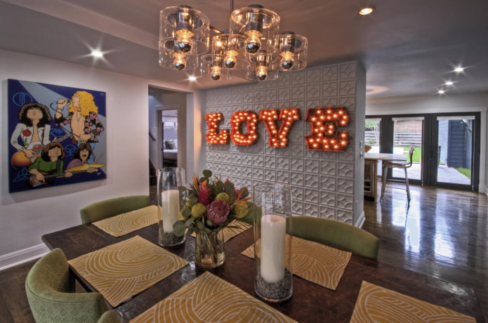 letters on the wall in the interior 