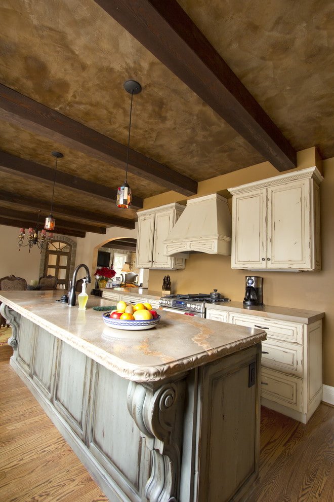 plaster on the ceiling in the kitchen interior