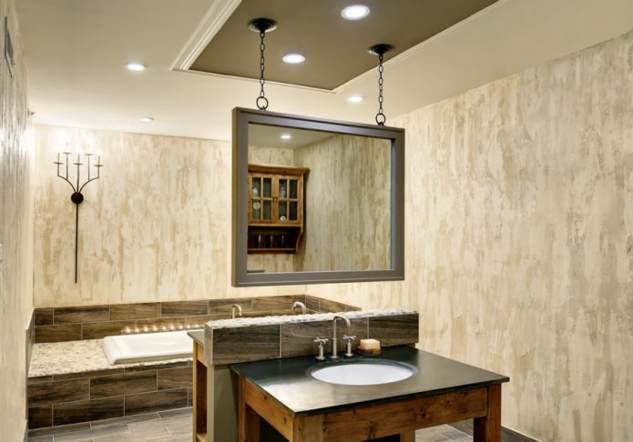 beige plaster in the bathroom interior