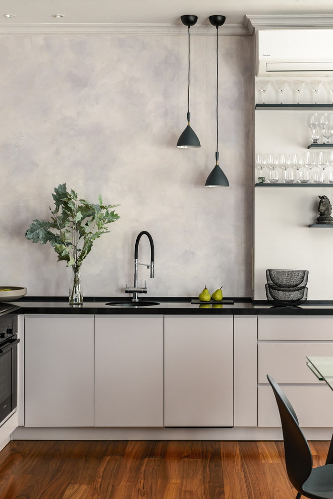 gray plaster in the kitchen interior